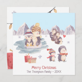 Cute Penguin Family Merry Kerstfeestay Kaart