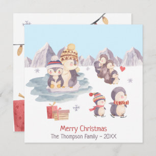 Cute Penguin Family Merry Kerstfeestay Kaart