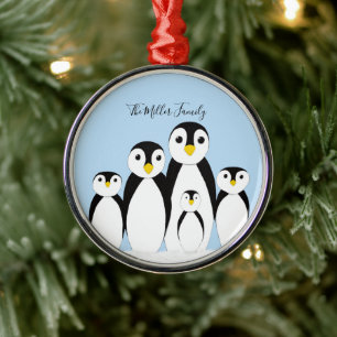 Cute Penguin Family Metalen Ornament