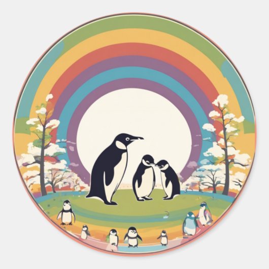 Cute Penguin Family Ronde Sticker (Voorkant)