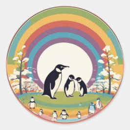 Cute Penguin Family Ronde Sticker
