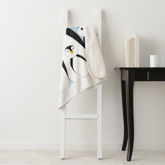 Cute Penguin Family Sherpa Deken (In situ)