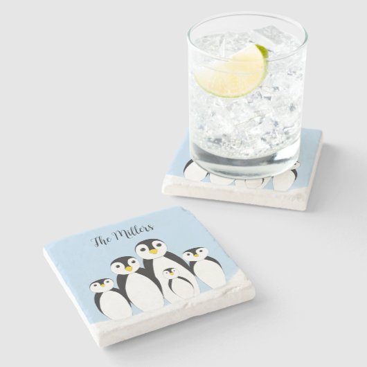 Cute Penguin Family Stenen Onderzetter (Zijkant)