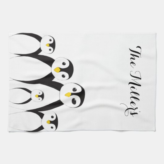 Cute Penguin Family Theedoek (Horizontaal)