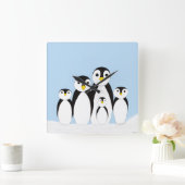 Cute Penguin Family Vierkante Klok (Huis)