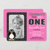 Cute Penguin First Birthday Party Pink Kaart (Voorkant / Achterkant)
