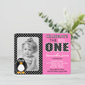 Cute Penguin First Birthday Party Pink Kaart (Staand voorkant)
