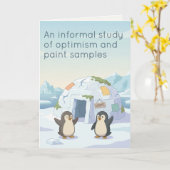 Cute Penguin First Igloo | Dry Humour New Home Kaart (Gele Bloem)