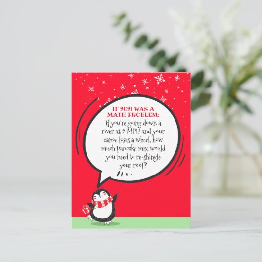 Cute Penguin Funny 2021 Wiskunde Problem Holiday C Feestdagenkaart (Staand voorkant)