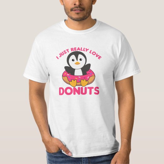 Cute Penguin Funny Animals in Donut Roze T-shirt (Voorkant)