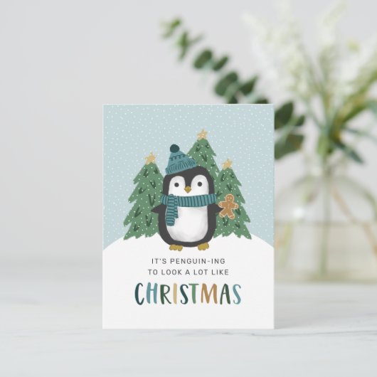 Cute Penguin Funny Penguin-ing Kerstmis Feestdagenkaart (Staand voorkant)