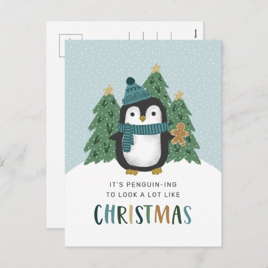 Cute Penguin Funny Penguin-ing Kerstmis Feestdagenkaart (Voorkant / Achterkant)