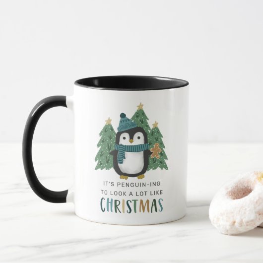 Cute Penguin Funny Penguin-ing Kerstmis Mok (Met donut)