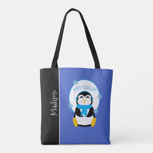 Cute Penguin | Gewoon Canvas tas van Chillin (Achterkant)