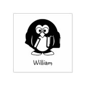 Cute Penguin Glasses Holding Books Custom Name Rubberstempel (Afrduk)