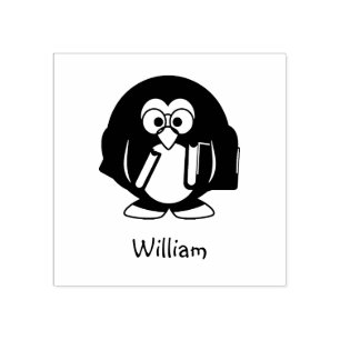 Cute Penguin Glasses Holding Books Custom Name Rubberstempel