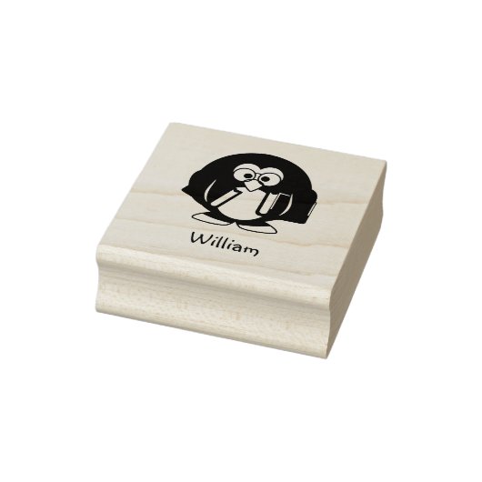 Cute Penguin Glasses Holding Books Custom Name Rubberstempel (Stempel)