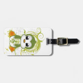 Cute penguin green fluffy effect muzieknote swirls bagagelabel (Voorkant horizontaal)