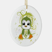Cute penguin green fluffy effect muzieknote swirls keramisch ornament (Rechts)