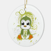 Cute penguin green fluffy effect muzieknote swirls keramisch ornament (Links)