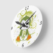 Cute penguin green fluffy effect muzieknote swirls ronde klok (Hoek)