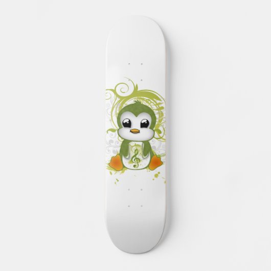 Cute penguin green fluffy effect muzieknote swirls skateboard (Voorkant)
