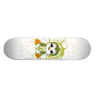 Cute penguin green fluffy effect muzieknote swirls skateboard