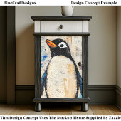 Cute Penguin, Grungy Paper Collage DJ1L Decoupage Tissuepapier