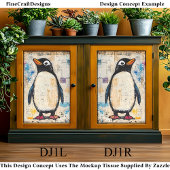 Cute Penguin, Grungy Paper Collage DJ1L Decoupage Tissuepapier