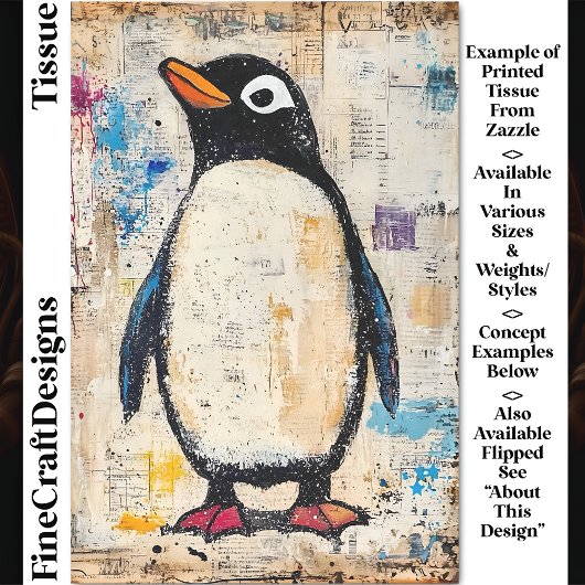 Cute Penguin, Grungy Paper Collage DJ1L Decoupage Tissuepapier