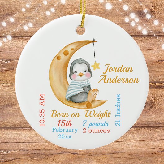 Cute Penguin Half Moon Baby Stats Keramisch Ornament