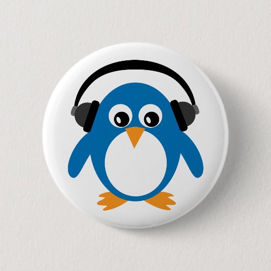 Cute Penguin & Headphones White Ronde Button 5,7 Cm (Voorkant)