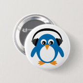 Cute Penguin & Headphones White Ronde Button 5,7 Cm (Voorkant /achterkant)