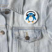 Cute Penguin & Headphones White Ronde Button 5,7 Cm (In situ)