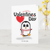 Cute Penguin Heart Balloons Valentijnse kaart (Gele Bloem)