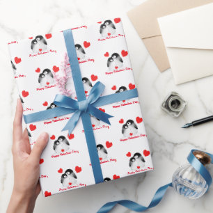 Cute Penguin Heart Valentijnsdag  Cadeaupapier
