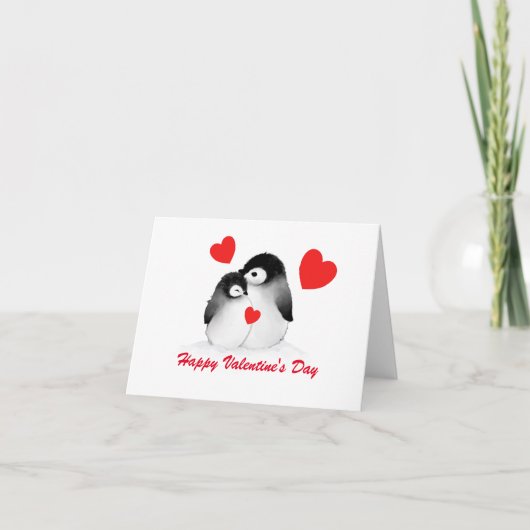 Cute Penguin Heart Valentijnsdag Card Feestdagen Kaart (Voorkant)