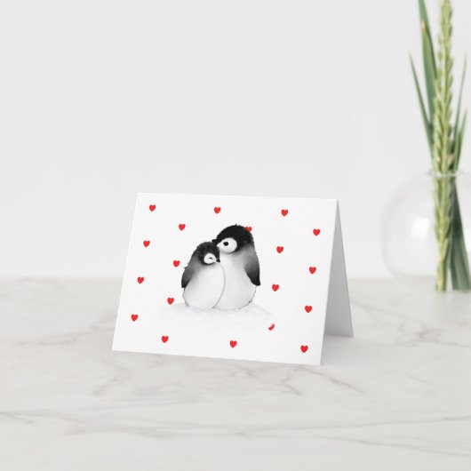Cute Penguin Heart Valentijnsdag Card Feestdagen Kaart (Voorkant)
