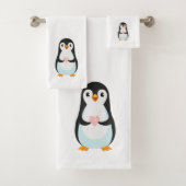 Cute Penguin Holding een hart op wit Bad Handdoek (Insitu)