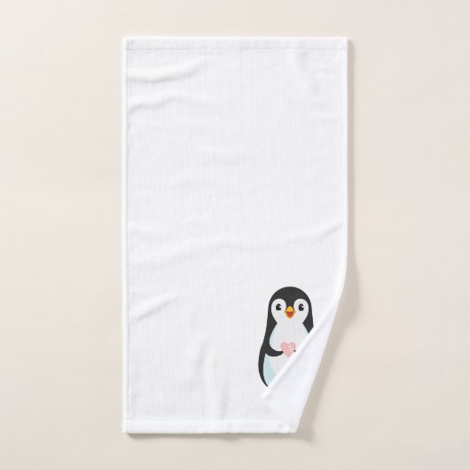 Cute Penguin Holding een hart op wit Bad Handdoek (Handdoek)