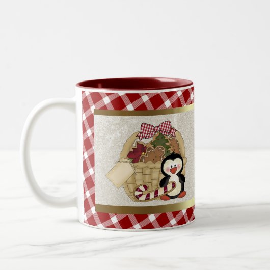 Cute Penguin Holiday Basket Tweekleurige Koffiemok (Links)