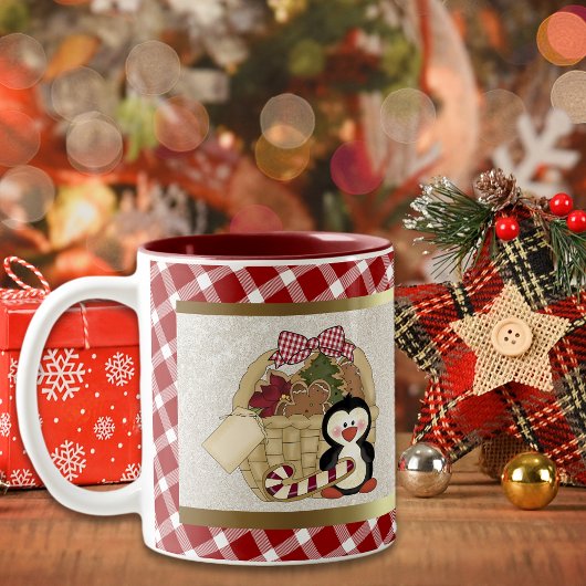 Cute Penguin Holiday Basket Tweekleurige Koffiemok