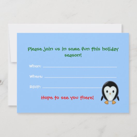 Cute Penguin Holiday Party Uitnodigingen (Achterkant)