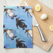 Cute Penguin-hoofden en trappenpatronen Theedoek (Quarter Fold)