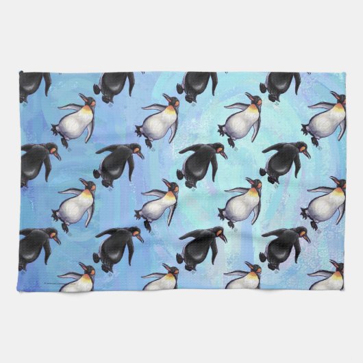 Cute Penguin-hoofden en trappenpatronen Theedoek (Horizontaal)