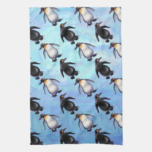 Cute Penguin-hoofden en trappenpatronen Theedoek (Verticaal)