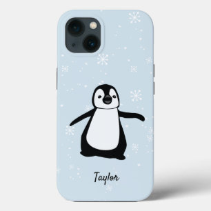 Cute Penguin illustratie Blue Snow Custom Name Case-Mate iPhone Case