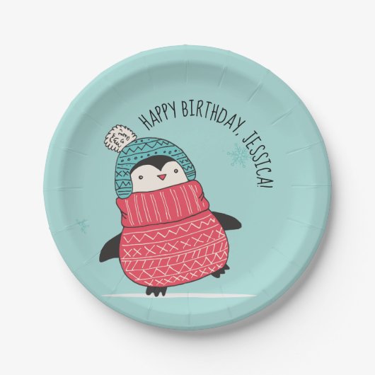 Cute Penguin in a Sweater Personalized Papieren Bordje (Voorkant)