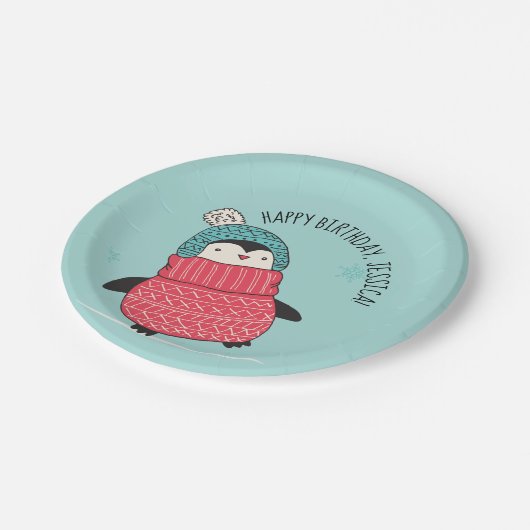 Cute Penguin in a Sweater Personalized Papieren Bordje (Gekanteld)
