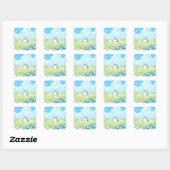 Cute Penguin in Blue Spring Meadow Vierkante Sticker (Vel)